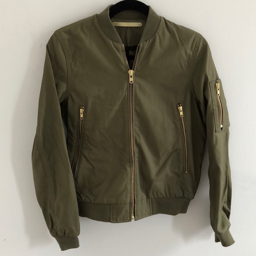 Whyred Green Bomber Jacket w/ Gold Zips
